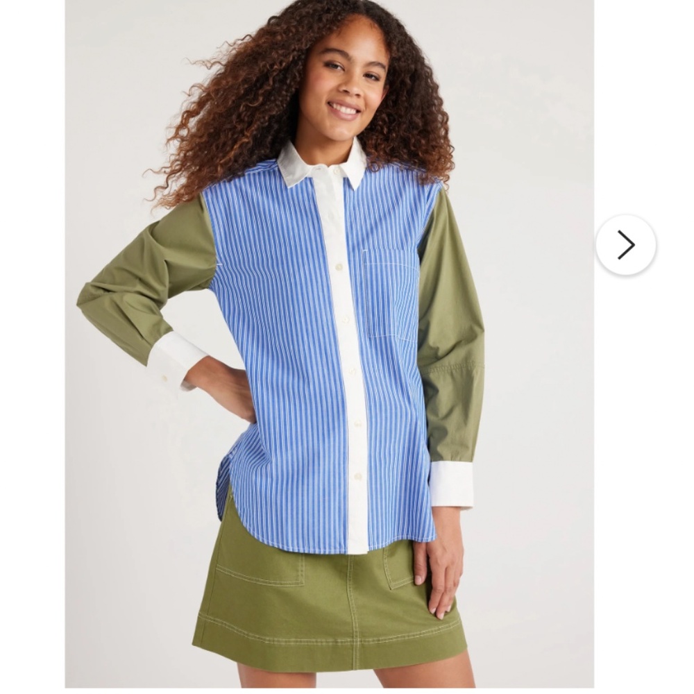 NWT Free Assembly Women's Button Front Boxy Tunic Shirt with Long Sleeves